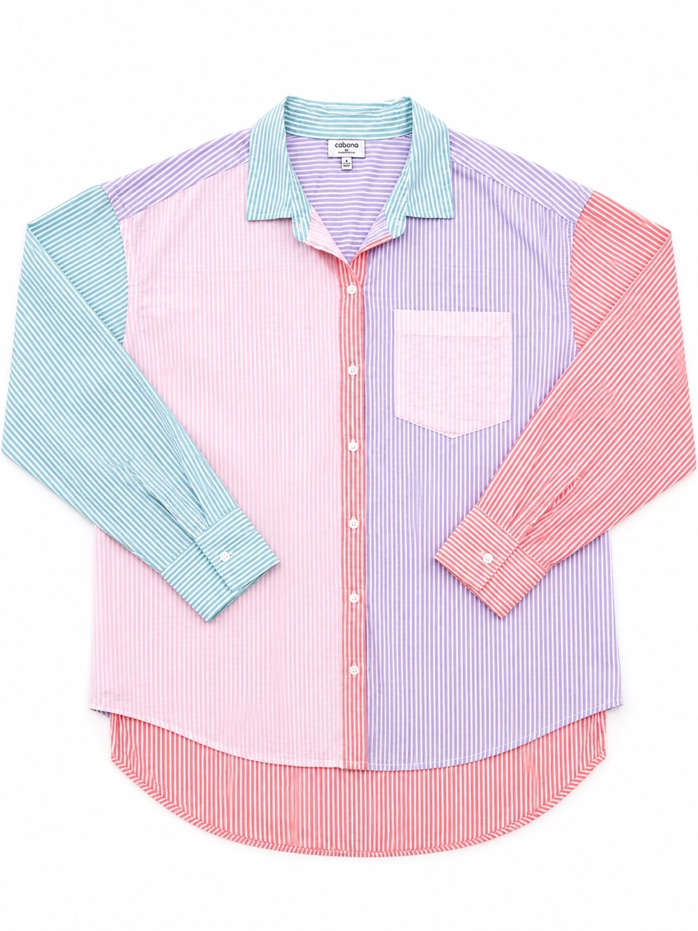 Cabana Crown & Ivy Pastel Colorblock Striped Button-Down Shirt - Small - Picture 2 of 8